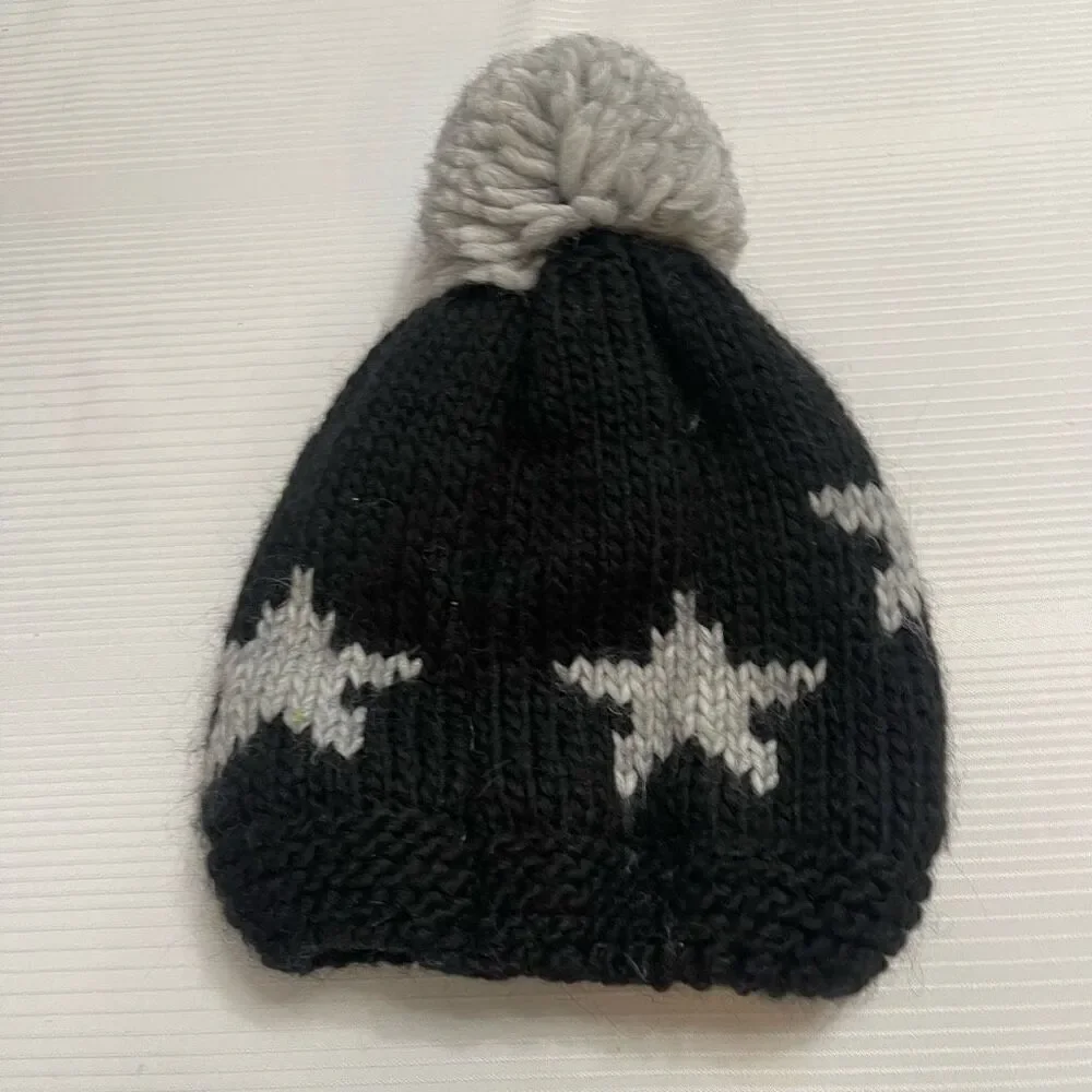 NARDI & TAGLIAFERRI Italy Wool Alpaca Black Grey Star Beanie Hat